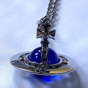 Large Blue Saturn Orb Necklace
